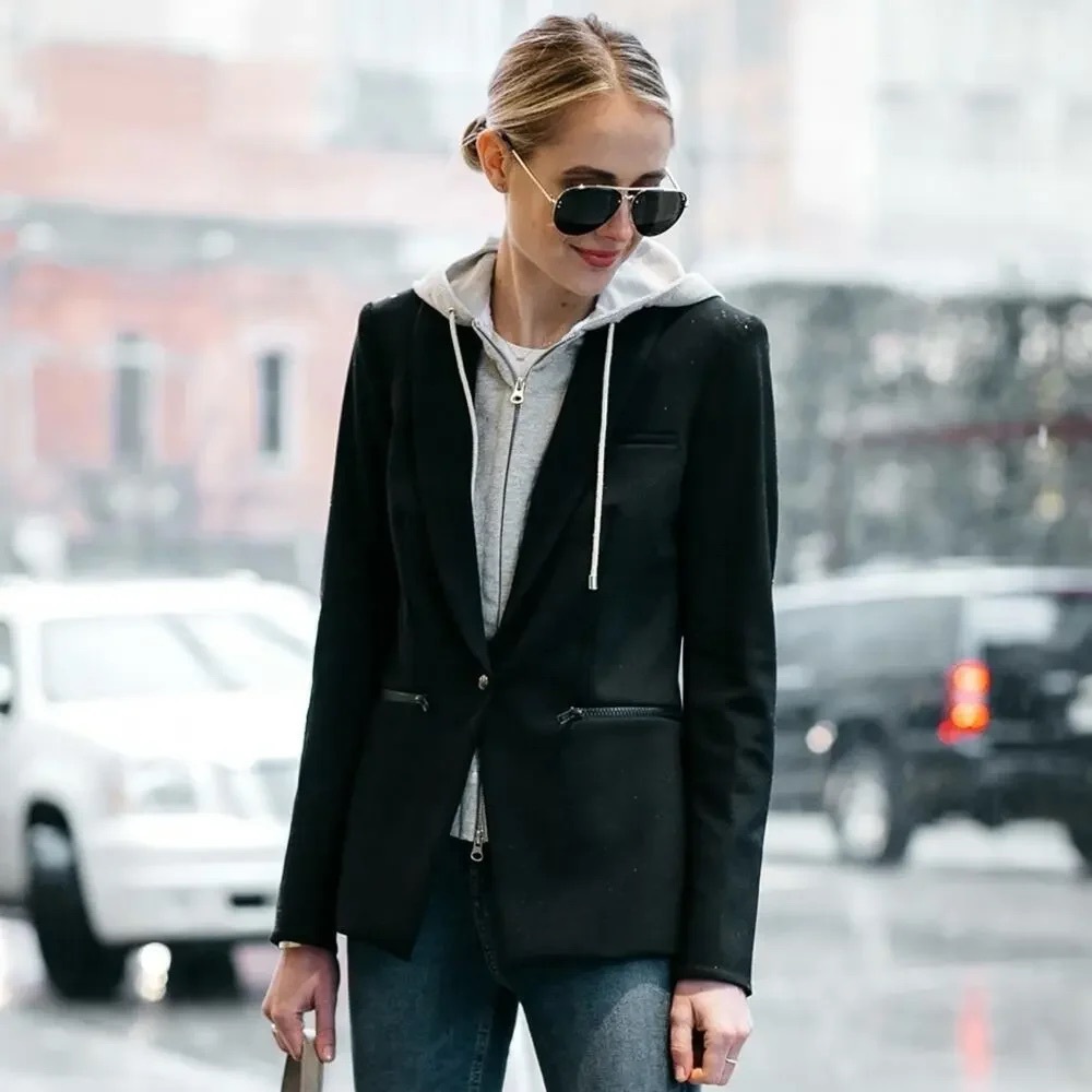 Veronica Beard Scuba Dickey Jacket Blazer with Hooded Dickey Stretch Knit